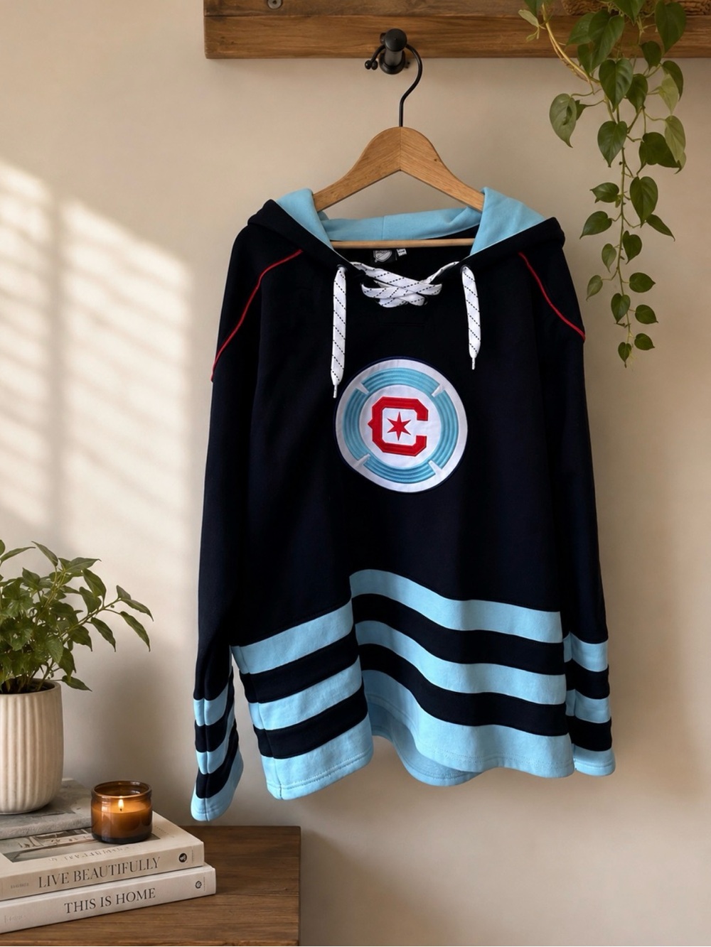 Chicago Fire FC XL Hockey Jersey Style Hoodie Sweatshirt Navy Blue MLS